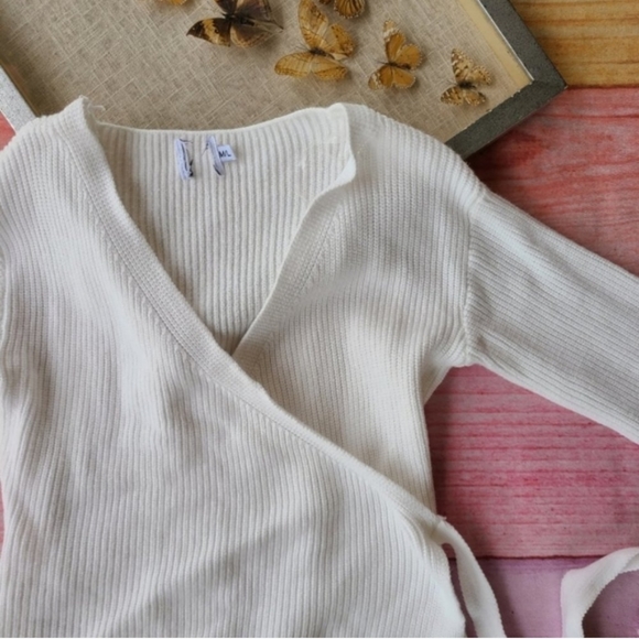 Princess Polly Phenix White True Wrap Chunky Knit Mini Sweater Dress M/L - Picture 6 of 7